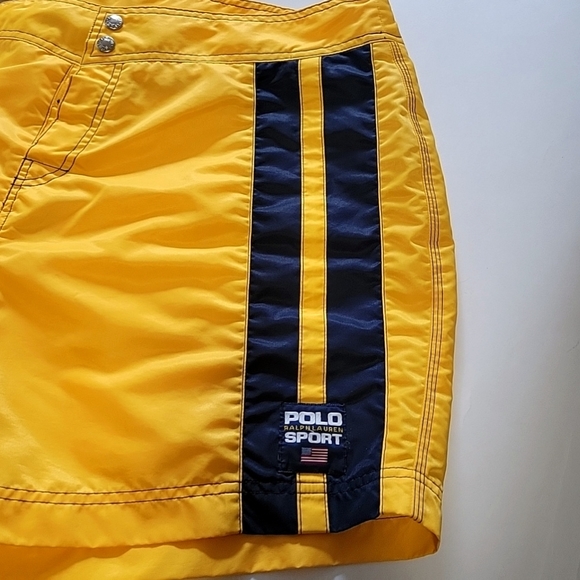 Vintage Polo Sport Ralph Lauren Men's Yellow Nylon Board Shorts Size 38 - Picture 7 of 10